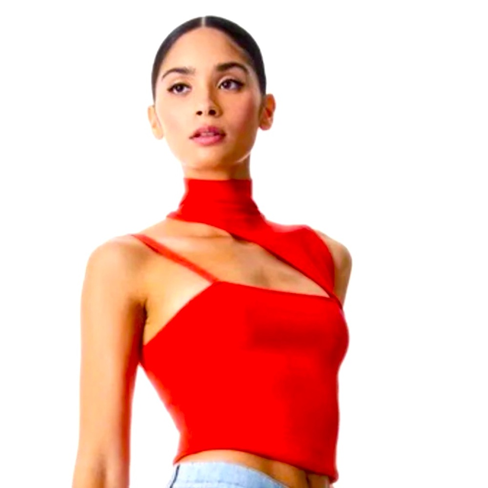 SOLD OUT Alice + Olivia Wynn cutout sleeveless 
asymmetric mock neck top S